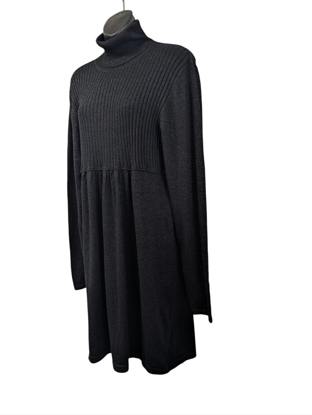 Apt. 9 Women Black Sparkle Turtleneck Sweater Dress Size XL Metallic Long Sleeve - Picture 3 of 7